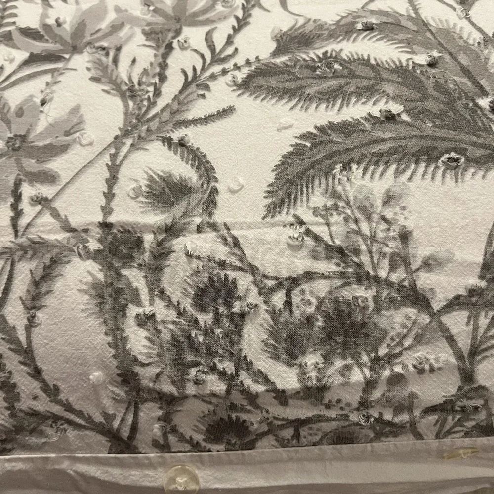 Bee & Willow F/Q Duvet Cream Gray Botanical Leaf Swiss Dot Texture Cotton Blend